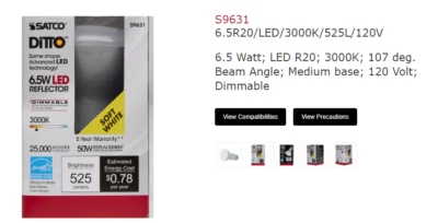 SATCO - S9631 -LED bulb - E26 base dimmable 3000K - 6.5W reflector - Image 1 of 2