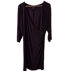 Chico's Travelers Dress Purple Size 3 Petite Large Stretch Knit Ruched Wrap - Picture 1 of 6