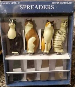 4 set Warren Kimble Boston Warehouse 2001 Stainless Steel Cat Spreaders New BOX - Picture 1 of 2