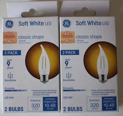 GE (4-PACK) Soft White 4W LED Light Bulbs Decorative Bent Tip Dimmable 320 Lumen - Image 1 of 4
