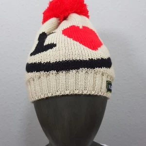 Sylt Brands Mütze Pudelmütze beige mit I Love Bestickung und rotem Bommel NEU - Bild 1 von 7