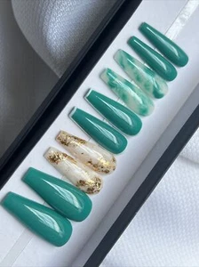 ๐ฆ CUSTOM Gel Press On False Nails, Blue W BLING 10p Set W FULL KIT NEW - Picture 1 of 6