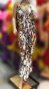 Da NeeNa M900 Metallic Crystal Queen Salsa Latin Samba Vegas Dance Dress XS-XL - Picture 1 of 5