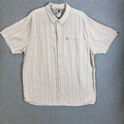North Face Shirt Mens 2XL Short Sleeve Lightweight Striped Cream Hiking Outdoors - Image 1 of 4