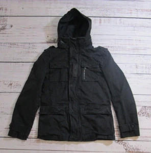 Express Black Hooded Full Zip Full Snap Canvas Winter Jacket Coat Mens Small - Picture 1 of 17