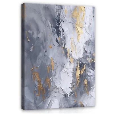 ABSTRAKT GOLD GRAU Leinwand Bilder Wohnzimmer groß Bild Leinwandbild Wandbilder - Bild 1 von 4