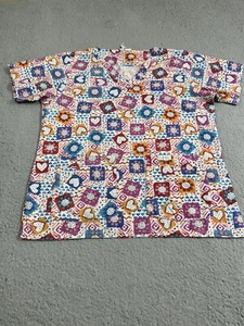 Landau Scrubs Top Women's Medium Multi Color Scrub Medical Dental Vet Tech - Picture 1 of 15