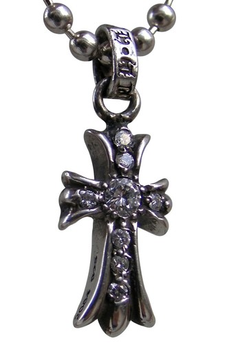 CHROME HEARTS CIONDOLO GRASSO BAMBINO CROCE CH CROMO CUORI AUTENTICO CON PAVÈ DI DIAMANTI