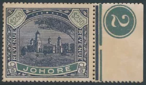 MALAYA STATE JOHORE 1945, $250 UNKNOWN UM/NH FORGERY REVENUE STAMP. #F685 - Foto 1 di 2