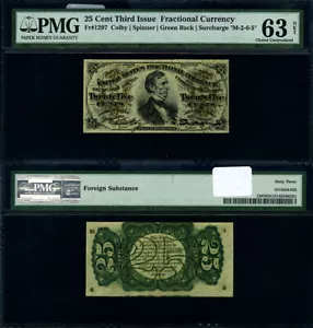 FR. 1297 25 c. 3rd Issue Fractional Note Surcharge "M-2-6-5" Choice PMG CU63 NET - Picture 1 of 3