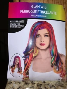 Glam Wig 24" multicolor RAINBOW long wavy wig with bangs Halloween Costume - Picture 1 of 7
