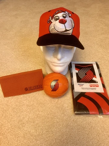 Lot Of 4, Portland Trailblazers Set, Youth Cap, Checkbook Cover, Flag, And Ball Cover