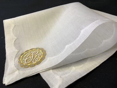 #8038🌟Pañuelo de boda francés de lujo de los años 40 triple monograma “mSc” #3 Foto 1 de 4