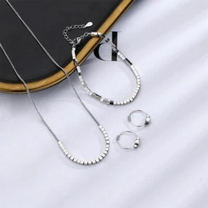 Silver beads Bracelet necklace earrings Jewelry set for women - Picture 1 of 16
