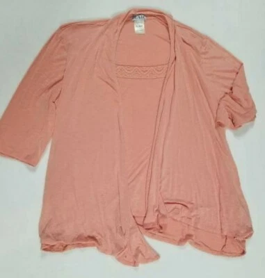 BLAIR Mujer Talla L Rosa Coral Manga 3/4 Sudadera Cárdigan Chaqueta Encaje Abierto Foto 1 de 4