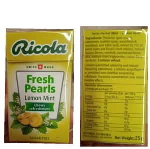 8/10/12 Packs X RICOLA Fresh Pearls Suger Free Lemon Mint Chewy Refreshment 25G - Picture 1 of 6