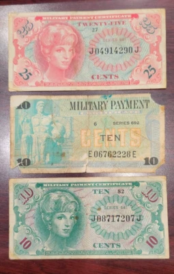 Lot of 3 Different Military Payment Cert's. - 2-10C & 1-25C - Good to Better - Image 1 of 4