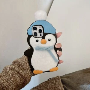 Plush scarf penguin 3D New Cute Silicone Phone Case For iPhone16 15 14 13 Cover - Picture 1 of 15