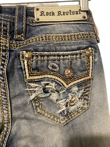 Rock Revival Betty straight 26 jeans 28 x 32 distressed denim pants - Picture 1 of 23