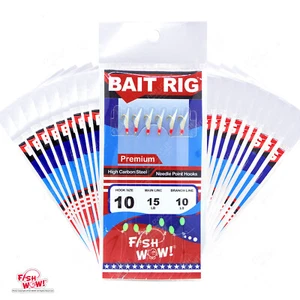20pks Peces Talla 10 ¡GUAU! Sabiki Bait Rig Premium Piscatore piel de pez cuentas brillantes - Imagen 1 de 3