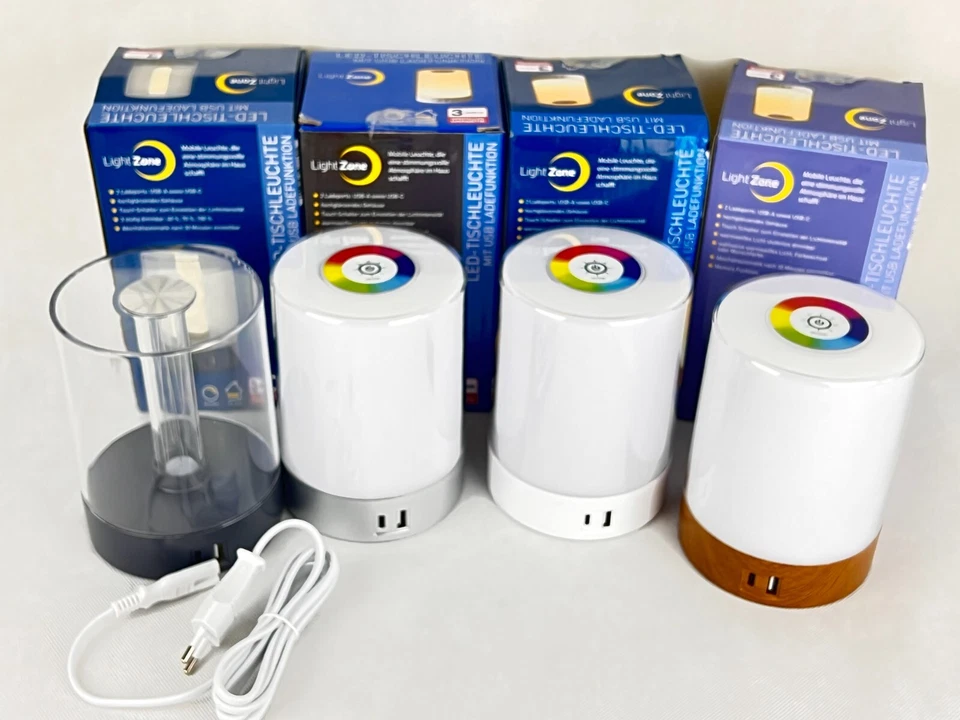 LightZone LED Tischleuchte Dimmer mit USB-C USB-A Ladefunktion Abschaltautomatik - Bild 1 von 1