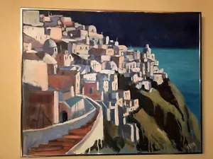SEASCAPE Thira Greece impressionism OIL PAINTING Original Francisca Verdoner Kan - Picture 1 of 12