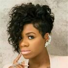 Short Afro Curly Wave Wigs Black Synthetic Hair Full Wig With Side Bangs Daily