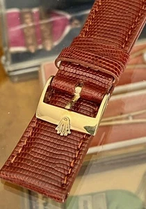 ROLEX 18k GOLD 18mm Logo Buckle Cognac Color Genuine LIZARD 20mm Strap - Picture 1 of 9