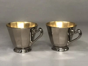 CZECHO SLOVAKIA Silver / Gold Demitasse Coffee Cups Fine China Porcelain Pair - Picture 1 of 15
