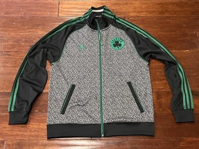 Adidas Boston Celtics Black Green Striped Mens Small Zip 2 Pocket Track Jacket - Image 1 of 4