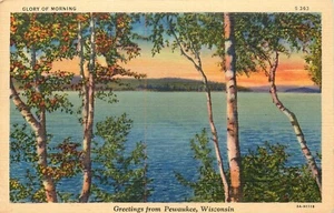 Postal Wisconsin Pewaukee Morning View lino sin publicar - Imagen 1 de 2