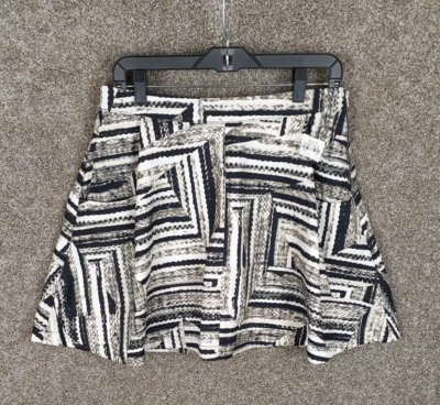 A.N.A Flare Mini Skirt Womens M Black Brown Abstract Side Zip Pockets Career NWT - Image 1 of 4