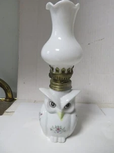 Vtg Miniature Decorative Milk Glass Owl Figurine Oil Lamp Hong Kong Tall 8 Inch - Picture 1 of 9