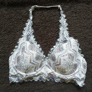 Victoria Secret Pink Lace Bralette Bra Large Lightly Lined Underwire Halter - Picture 1 of 10