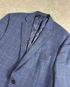 Lauren Ralph Lauren Sport Coat 44R Navy Plaid Wool Blazer - Picture 1 of 12