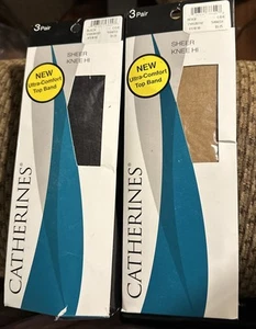 Neu aus altem Lagerbestand Catherines transparente kniehohe Strümpfe 2er Pack 3 Größe C/D/E beige schwarz Übergröße - Bild 1 von 2