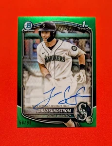 🔥Jared Sundstrom Auto /99-2025 Bowman Chrome 1st Bowman Green RefractorMariners - Picture 1 of 2