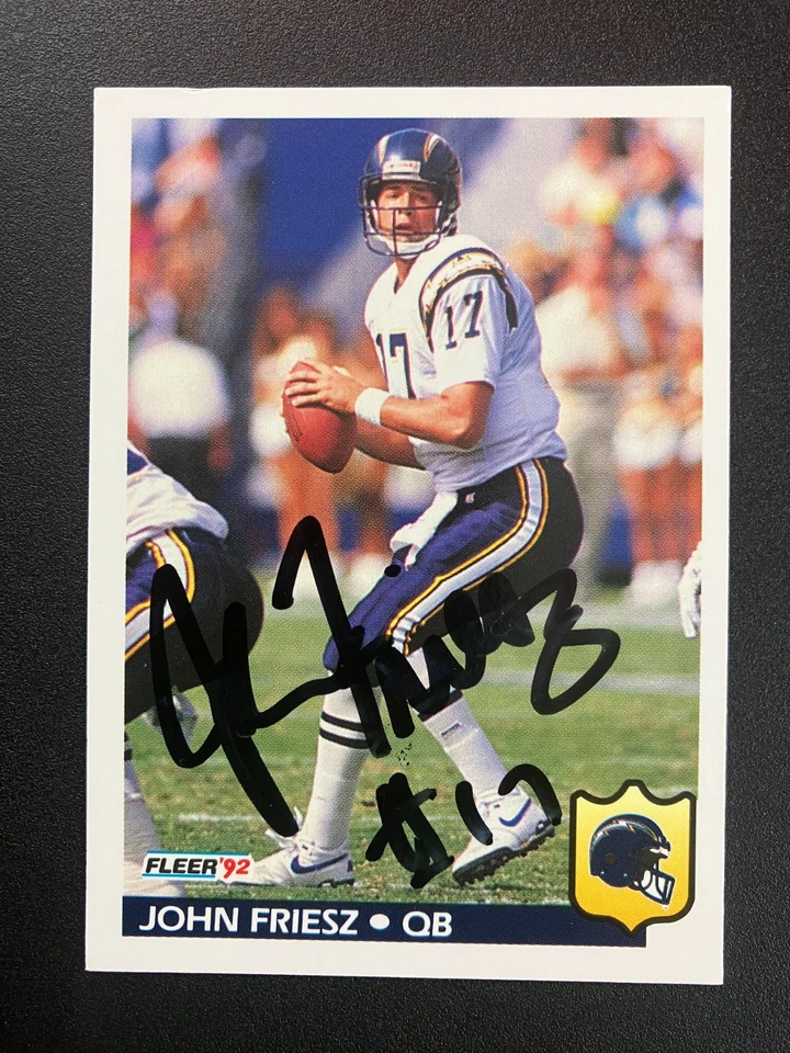 John Friesz 1992 Fleer Chargers In Person IP TTM Signed Auto Autograph - Image 1 of 3