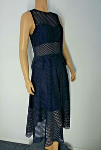 CHELSEA VIOLET Kleid Midi mittelblau Schößchen Häkel halbtransparent Neu mit Etikett - Bild 1 von 6