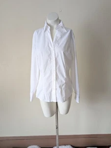 Vintage Y2K Office Core Top S Button Front Crisp White Fitted Stretch Classic - Picture 1 of 10