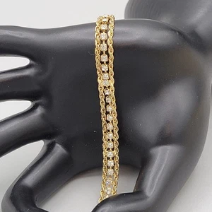 Goldfarben Seil Kette Armband Kristall Mitte Krappen Set Klappverschluss 6 3/4" - Bild 1 von 6
