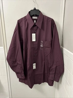 Van Heusen Poplin Shirt Mens XL 17 32/33 Burgundy Wrinkle Free Button Up L/S - Image 1 of 4