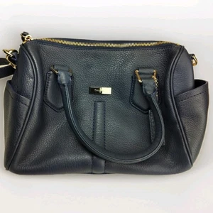 Cole Haan Pebble Leather Boston Handbag Crossbody Satchel Shoulder Bag Navy Blue - Picture 1 of 22