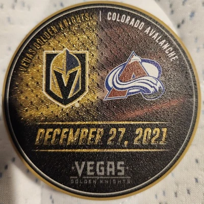 VGK vs Avalanche 12/27/21 T-Mobile Arena Puck – COVID Postponed, Eichel Debut - Image 1 of 2