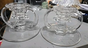 Vintage Kerzenständer geätzt klar Pressglas 2er Set - Bild 1 von 2