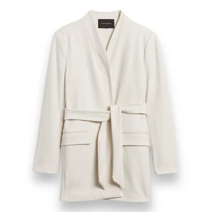 Banana Republic Twill Kragenloser Blazer mit Gürtel in Creme Damen 12 Oversized  - Bild 1 von 10