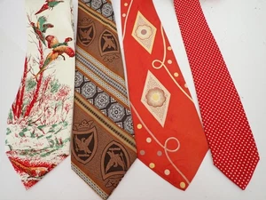 Menge 4 Vintage Krawatten Seide & Polyester Fasane Wedgefield gepunktet - Bild 1 von 11