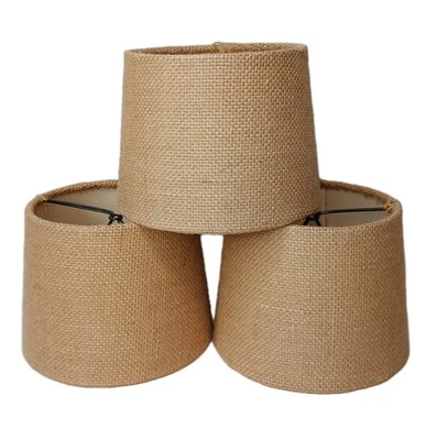 Burlap Drum Lampshade Clip-on Burlap Tan Small 4.5"×6" Set Of 3 Lampshades  - Image 1 of 4