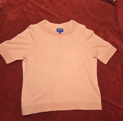 Pendleton Silk Womens Coral Knit Top W/ Ribbed Details Keyhole Neckline L Petite - Image 1 of 4