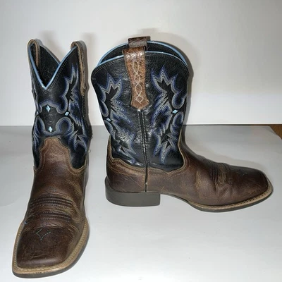 BOTAS ARIAT MUJER TALLA 6/JUVENTUD TALLA 4 MARRÓN Y AZUL CUERO PUNTERA CUADRADA Foto 1 de 4